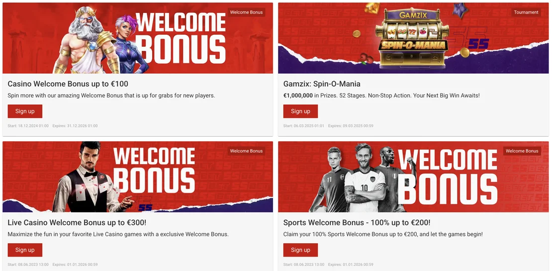 55bet bonuses and promo